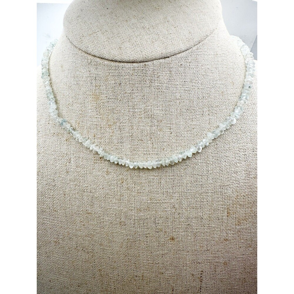Natural Aquamarine Beaded Toggle Necklace 14” 4mm